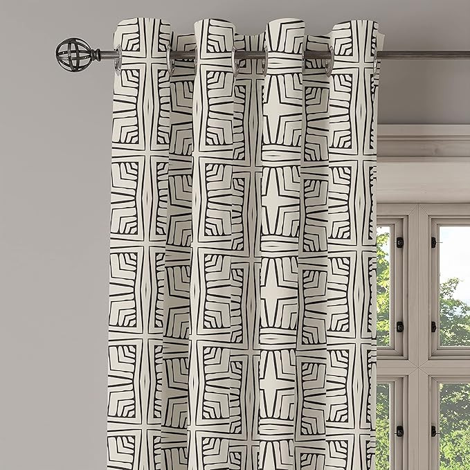 Lunarable Gypsy Grommet Curtain, Abstract Geometric Shapes Hand Drawn Style Pattern Native Art Az... | Amazon (US)