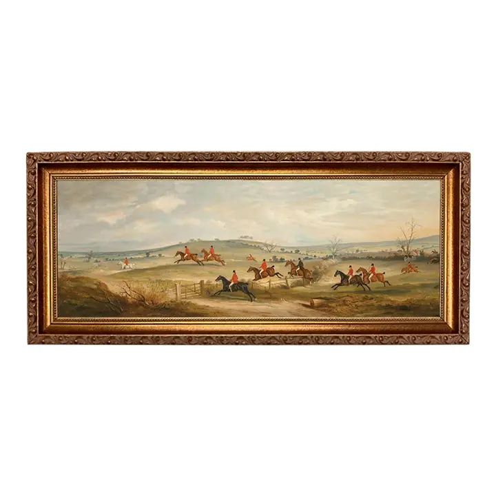 Quorn Hunt in Full Cry Fox Hunt Scene Print on Canvas, Gold Frame | Chairish