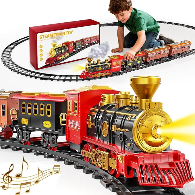 Electric Train Set for Kids, Christmas Train Toys with Smoke, Light and Sound, DIY Building Train... | Amazon (US)