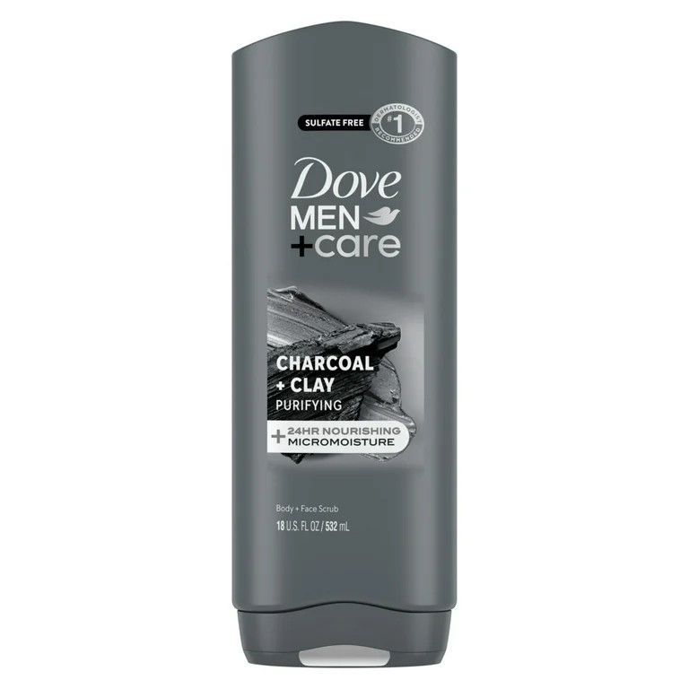 Dove Men+Care Purifying Hydrating Face & Body Wash for Men Charcoal & Clay, 18 oz | Walmart (US)