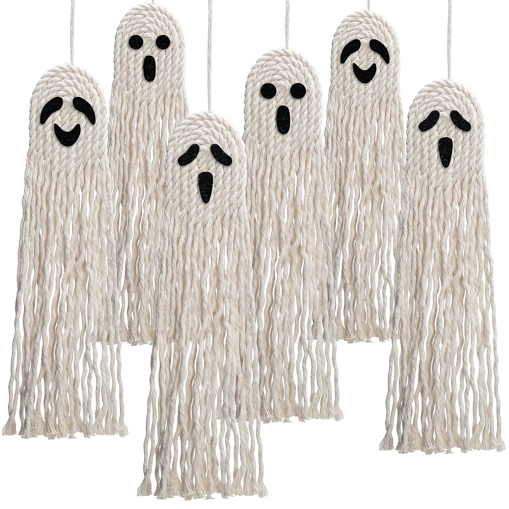 6 Pcs Halloween Boho Ghost Macrame Decoration, 11 inch Handmade Boho Ghost Ornaments, Spooky Wove... | Amazon (US)