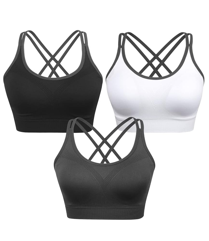 VEQKING Strappy Womens Sports Bras Cross Back for Running Removable Padded Workout Yoga Bras Pack... | Amazon (US)