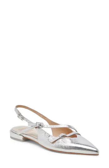 Dolce Vita Pamla Pointed Toe Slingback Flat in Silver Crinkle Patent at Nordstrom Rack, Size 8 | Nordstrom Rack