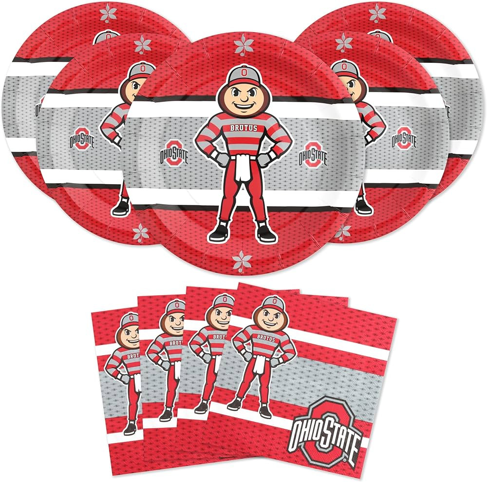 Havercamp Ohio State Buckeyes Party for 24! Large Paper Plates and Napkins. Officially Licensed O... | Amazon (US)
