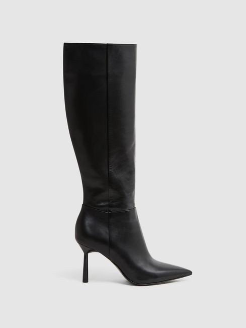 Leather Knee High Heeled Boots | Reiss US