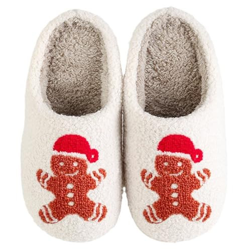 NENFAL Christmas Slippers For Women's And Men's Gingerbread Man Slippers Soft Memory Foam Slip-On Plush Fluffy Warm Fur Lined House Slippers Red ginger 39-40 | Amazon (US)
