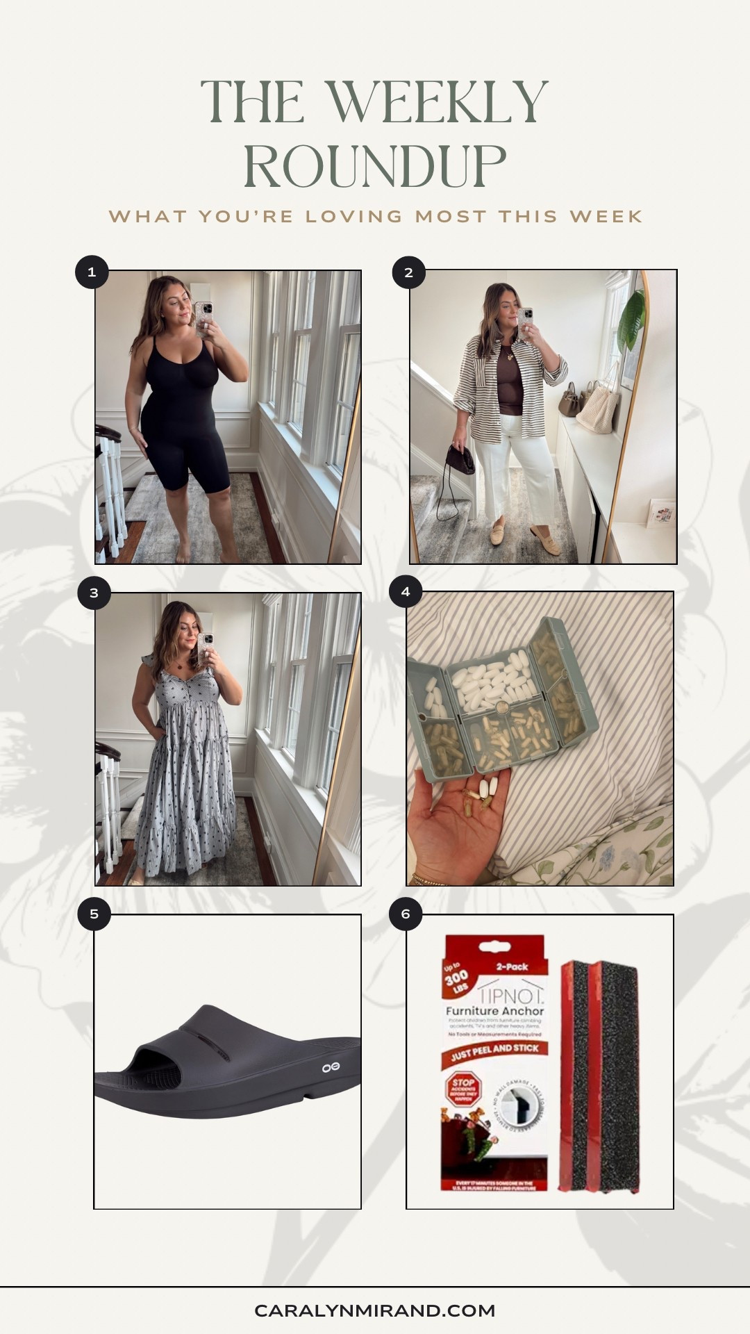 The weekly roundup of your most loved items! One piece shapewear, striped button down shirt perfect for spring, the *best* summer dress, pill organizer, slutty orthopedic sandals, furniture anchor 

#LTKShoeCrush #LTKHome #LTKStyleTip