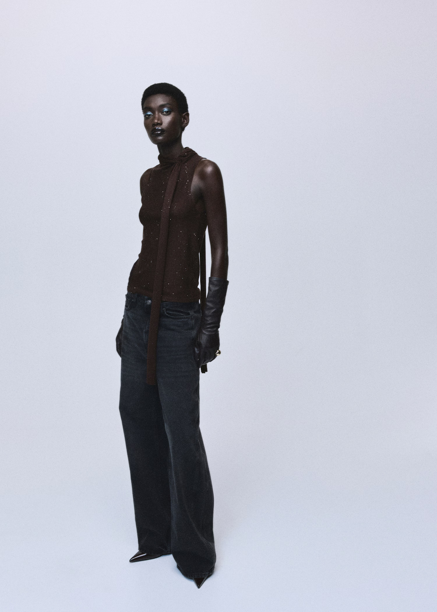 Shiny top with foulard - Women | MANGO USA | Mango (US/MX/AU)