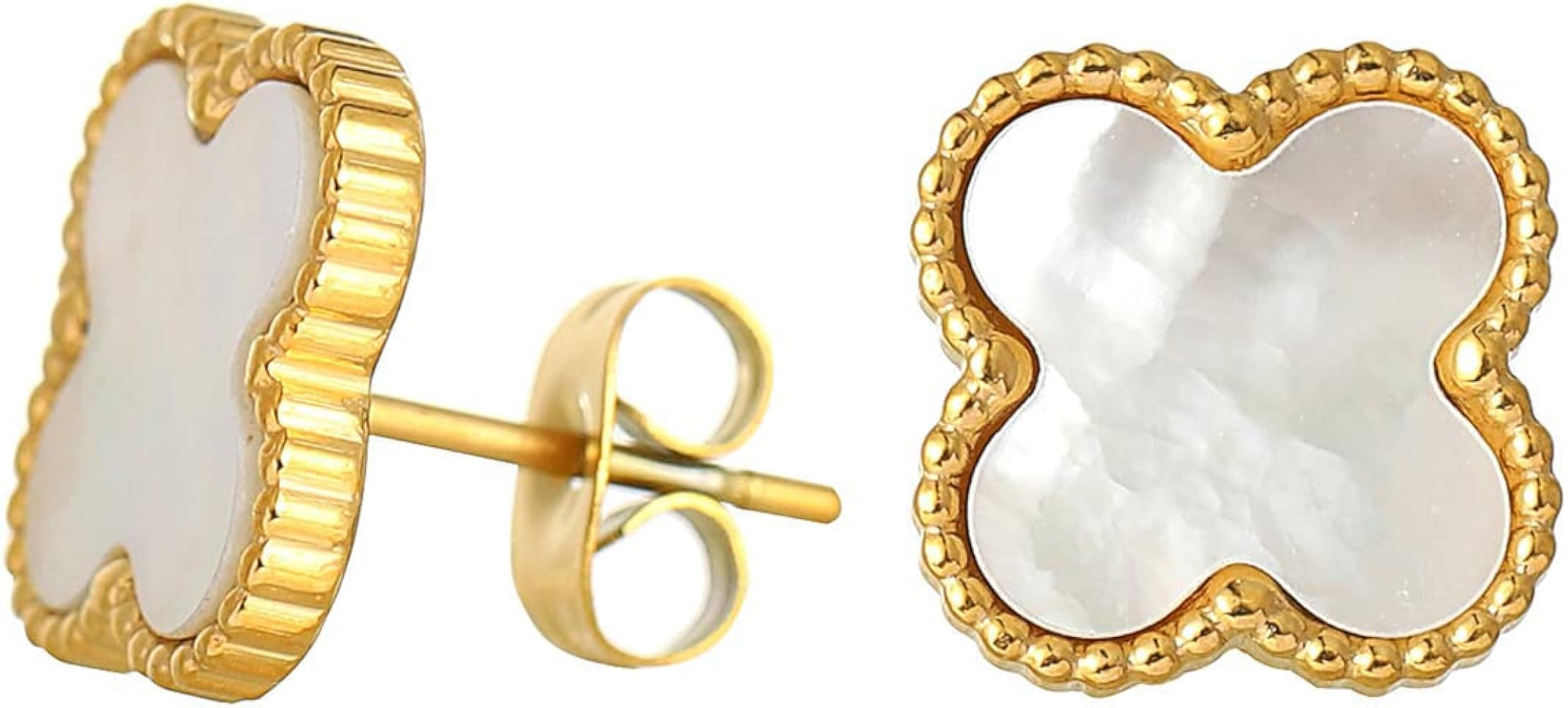 Clover Earrings，Stud Earrings For Women, Titanium Earrings Hypoallergenic 18K Gold Plated,Cute ... | Amazon (US)