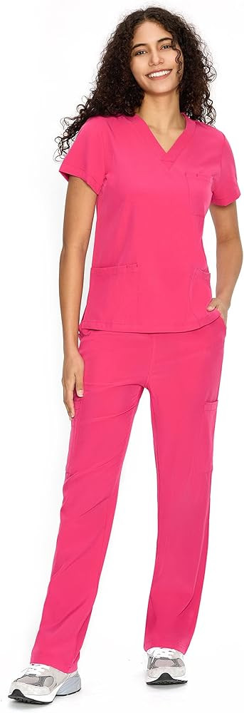 COZYFIT Scrubs for Women Set Medical Uniform - V-Neck Top & Straight Leg Pants with 9 Pockets, Un... | Amazon (US)