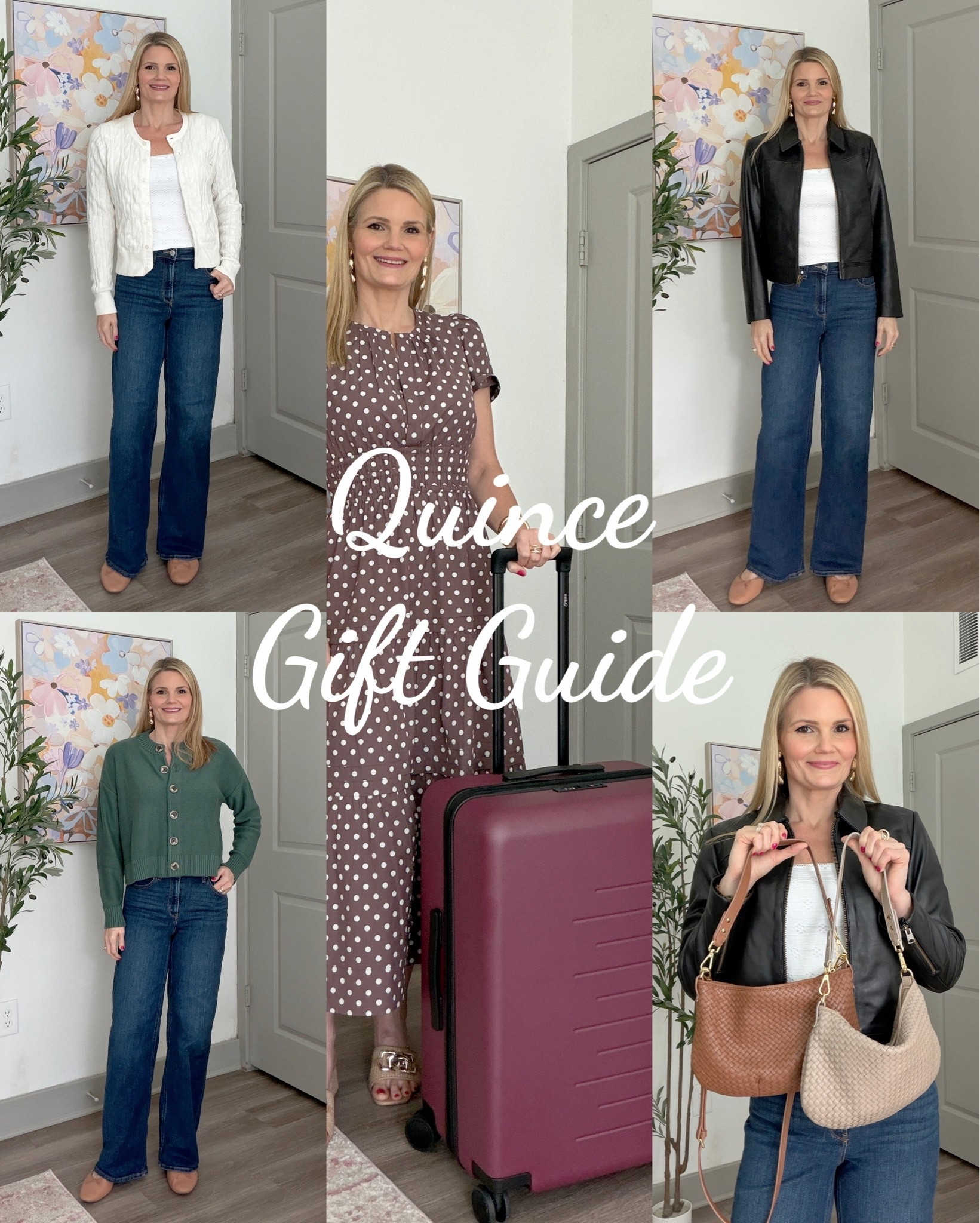 Loving my newest order from Quince! The cardigans are so good, the leather jacket is so luxe, and the luggage is top notch!