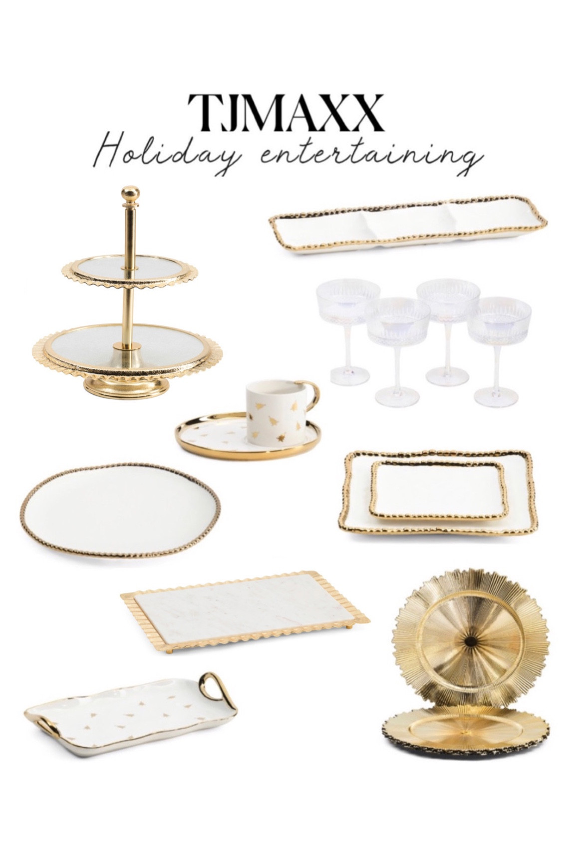 Beautiful holiday entertaining essentials from @tjmaxx ✨ #ad #tjmaxx white and gold dinnerware chic kitchen accessories gold cake stand tiered serving stand gold charger plates 

#LTKfindsunder50 #LTKhome #LTKsalealert