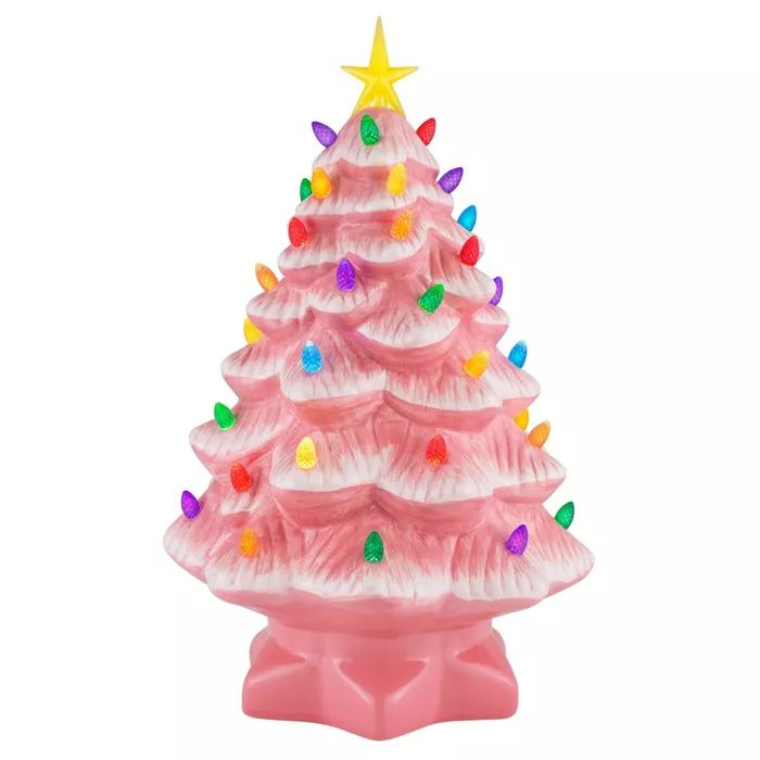 14in Ceramic Lit Tree Decorative Figurine Pink - Mr. Christmas | Target