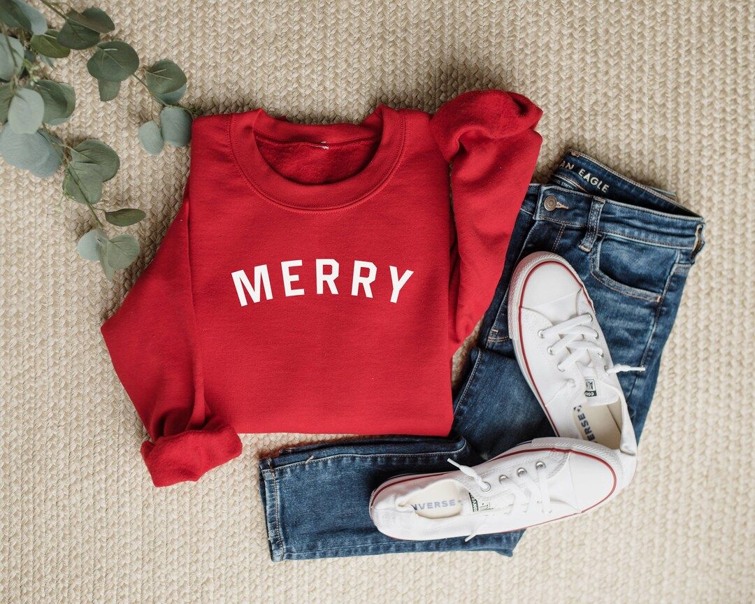 Merry Christmas Sweater, Christmas Sweatshirt, Fall Winter Cozy Outfit, Christmas Outfit, Merry S... | Etsy (US)