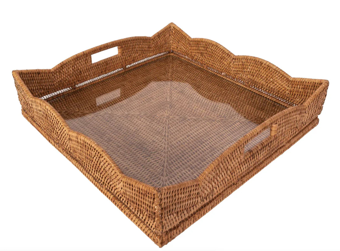 20” Square Scalloped Rattan Tray | Half Past Seven
