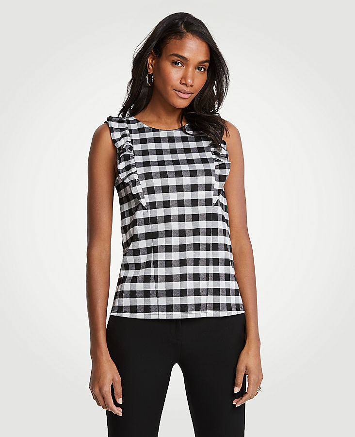 Petite Gingham Ruffle Shell | Ann Taylor (US)