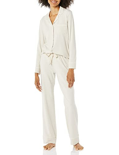 Amazon Essentials Women's Long Sleeve Cotton Modal Pajama Set, Loungewear with Full-Length Bottom, Beige, X-Small | Amazon (US)