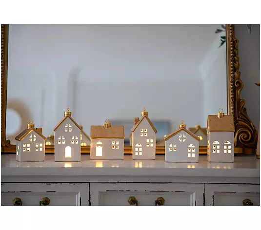 Set of 6 Ceramic Illuminated Mini Houses by Lauren McBride - QVC.com | QVC