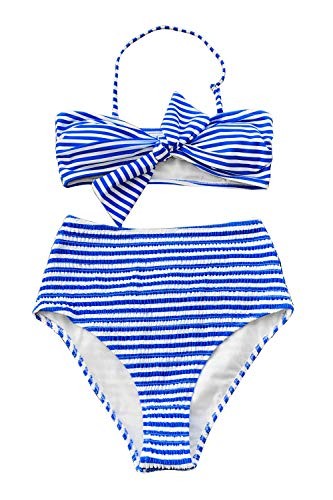 CUPSHE Women's Blue White Striped High Waisted Bowknot Padding Bikini Set | Amazon (US)