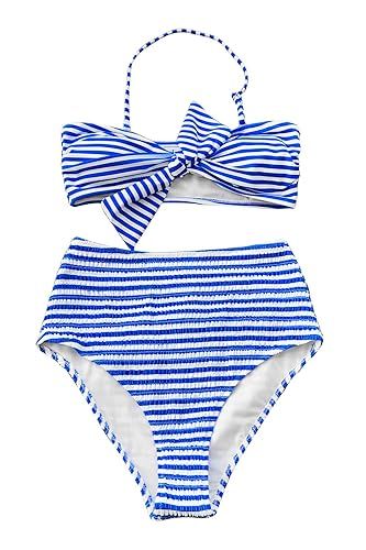CUPSHE Women's Blue White Striped High Waisted Bowknot Padding Bikini Set | Amazon (US)