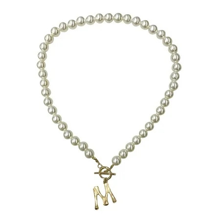 Female Fashion 26 Letters Shape Pendant Imitation Pearls Necklace Ornaments | Walmart (US)