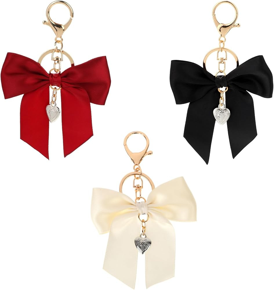 3 Pack Bow Keychain for Purse, Bow Purse Charms, Black Red White Bowknot Key Chain, Cute Car Key ... | Amazon (US)
