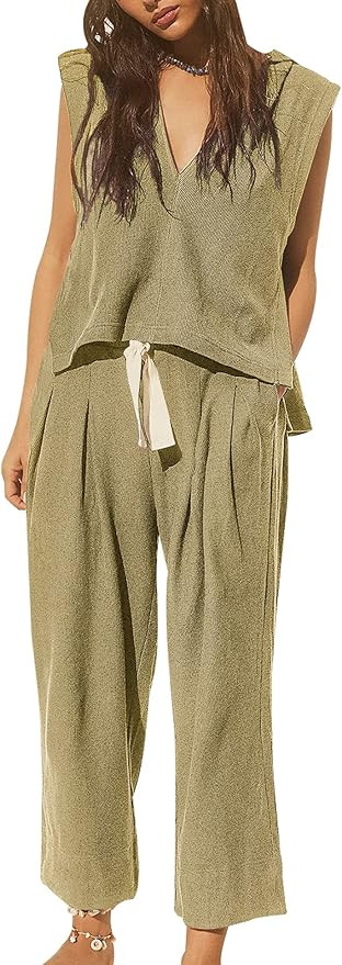 morhuduck Women's Two Piece Outfits Summer Lounge Sets Sleeveless Hooded Tank Tops and High Waist... | Amazon (US)