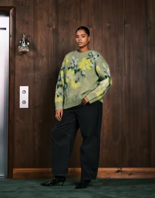 ASOS DESIGN Curve brushed floral placement sweater in sage | ASOS (Global)