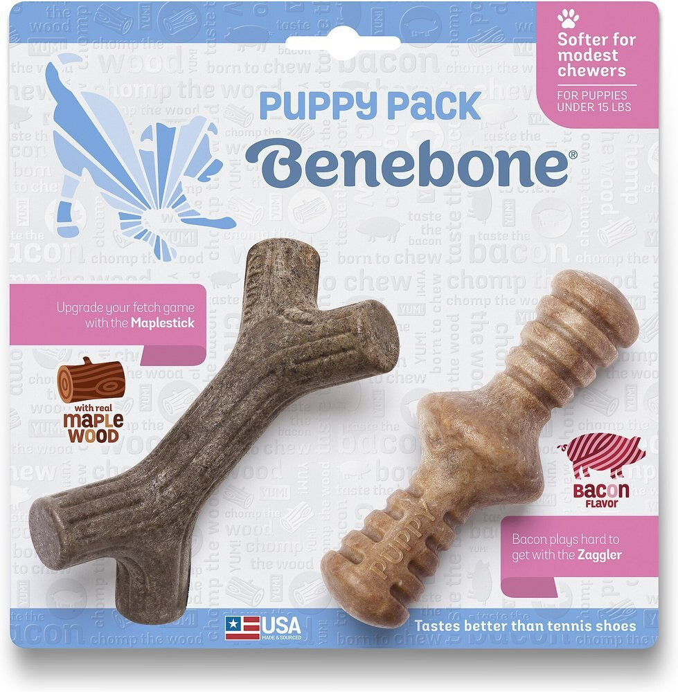 Benebone Bacon Flavor Tough Puppy Chew Toy, 2 count | Chewy.com