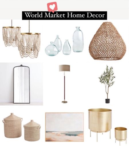 Home decor for your living room from World Market ❤️ \\ beaded light fixture, glass vases, mirror, plant, baskets, art work, floor lamp, tree 

#LTKFind #LTKstyletip #LTKhome
