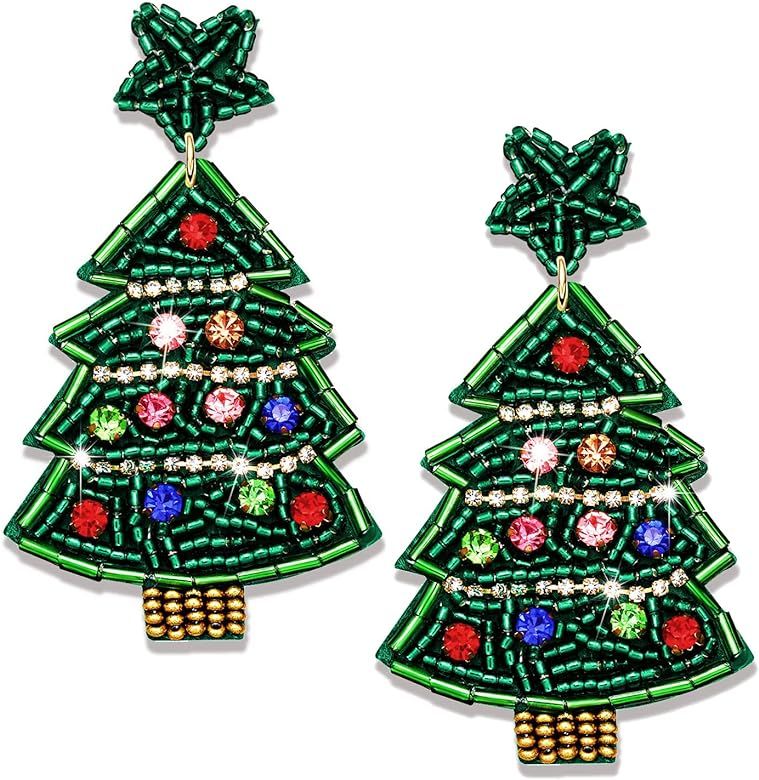 Christmas Earrings for Women Beaded Holiday Reindeer Bulb Boot Earrings Handmade Christmas Tree D... | Amazon (US)