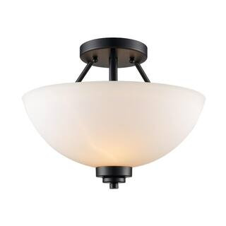 Bel Air Lighting Mod Pod 13.5 in. 2-Light Black Semi-Flush Mount Ceiling Light Fixture with Frost... | The Home Depot