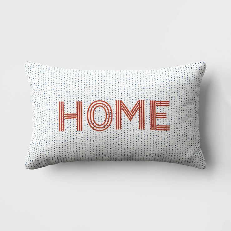 Oversize Embroidered 'Home' Lumbar Throw Pillow Off-White/Red - Threshold™ | Target