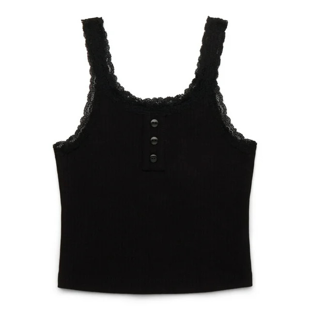 Wonder Nation Tween Girls Henley Tank Top with Lace Trim, Sizes 4-18 | Walmart (US)