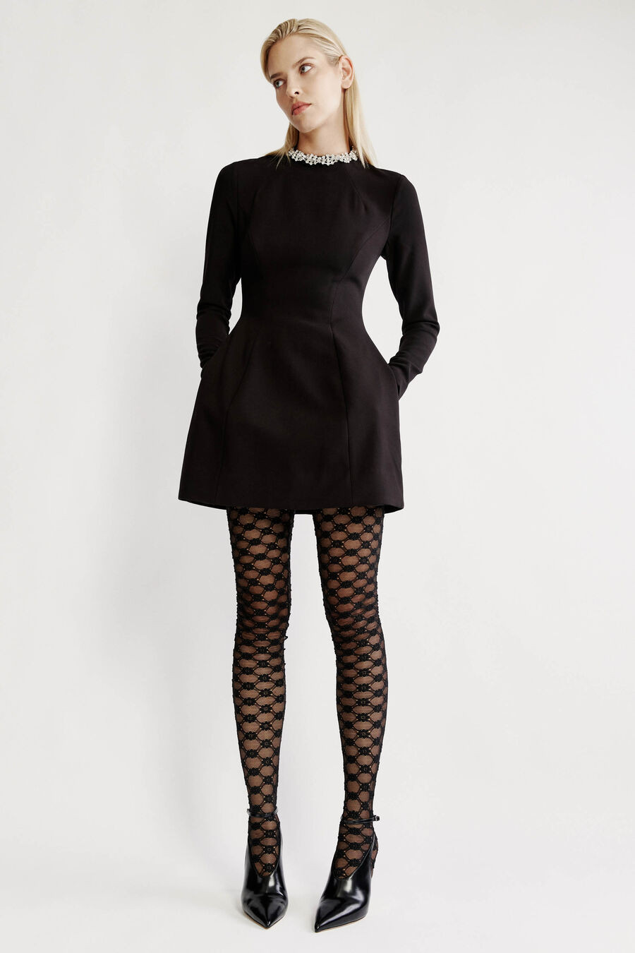 delphi long sleeve mini dress in black | Bardot (US)