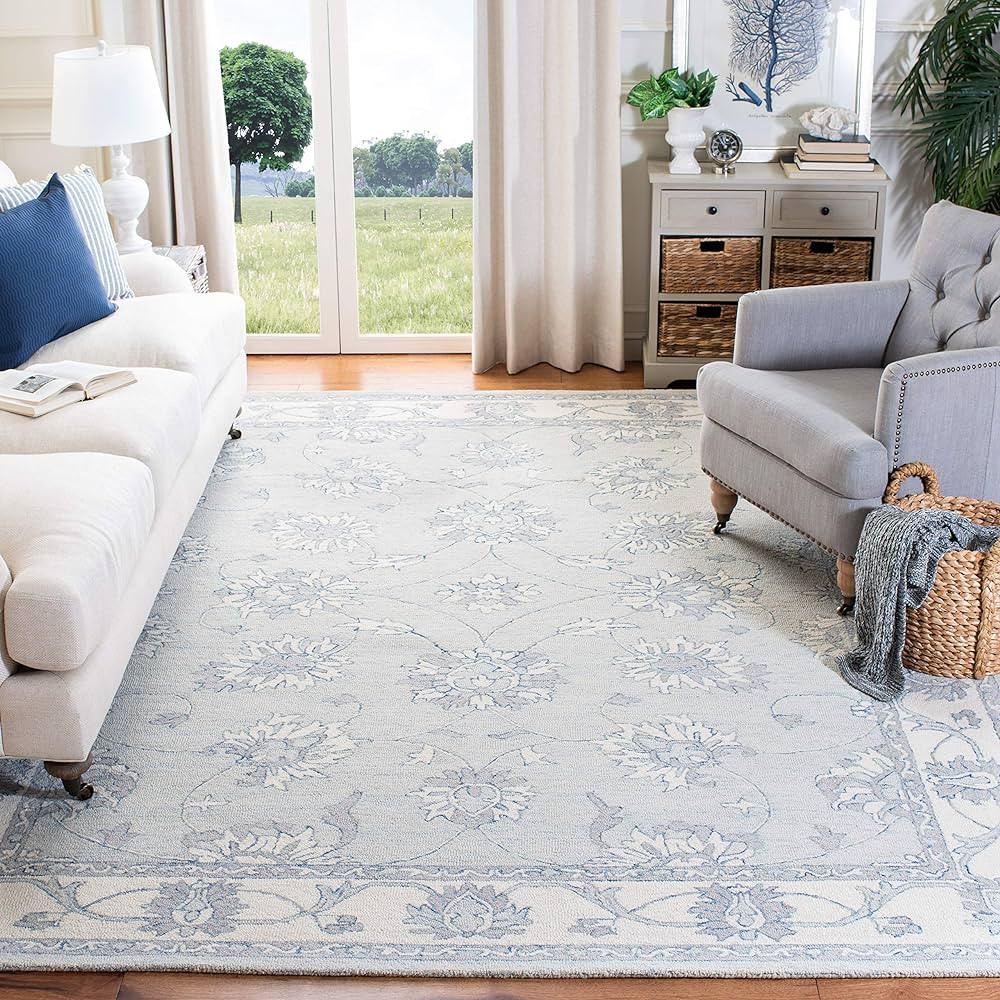 SAFAVIEH Micro-Loop Collection Area Rug - 9' x 12', Light Blue & Ivory, Handmade Wool, Ideal for ... | Amazon (US)