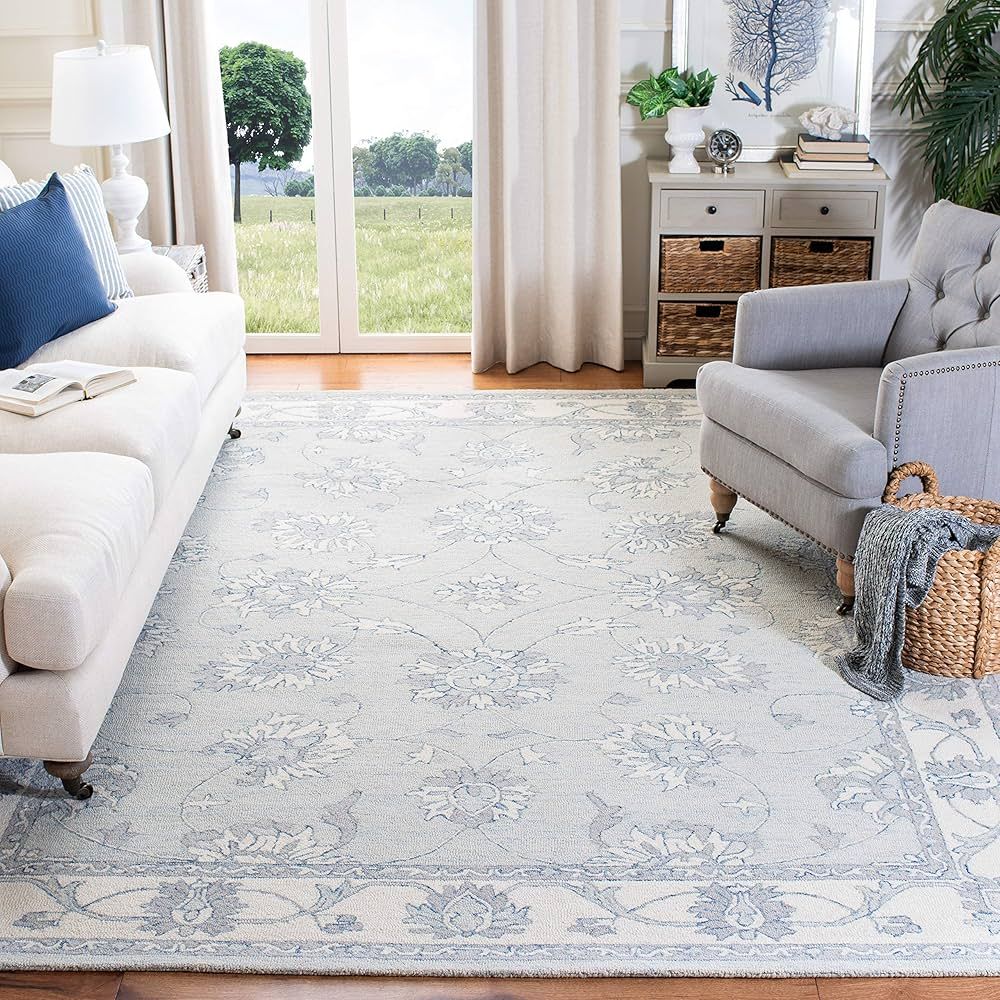 Safavieh Micro-Loop Collection 6' x 9' Light BlueIvory MLP536L Handmade Premium Wool Living Room ... | Amazon (US)