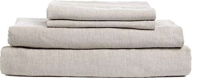 DAPU Pure Stone Washed Linen Sheets Set 100% French Natural Linen European Flax (Queen, Natural L... | Amazon (US)