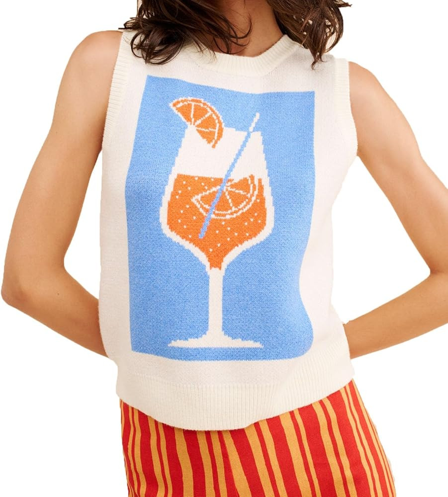 Women Graphic Sweater Vest Y2k Sleeveless Lobster Pullover Top Crew Neck Lightweight Fall Knit Ta... | Amazon (US)