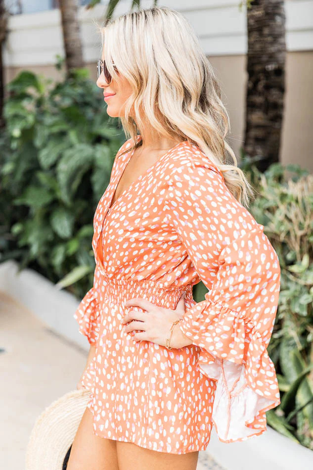 I Keep Hoping Orange Spotted Romper | The Pink Lily Boutique
