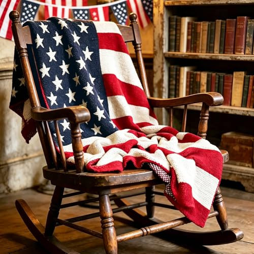 JarThenaAMCS Patriotic Knit Blanket American Flag Throw Blanket Red Blue Classic 4th of July Soft Blankets for 250 Anniversary Independence Day Couch Chair Bed Decor, 50 x 60 Inch | Amazon (US)