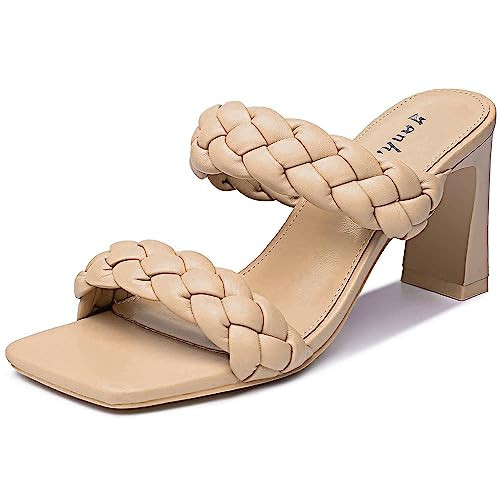 Women's Braided Heeled Sandals Fashion Square Toe Heels Block Chunky Heel Mules Slip On Dress Sexy Backless Summer High Heels Slipper | Amazon (US)