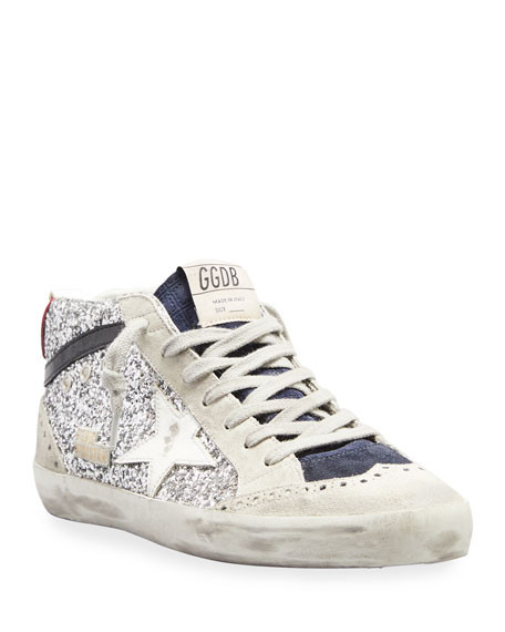 Golden Goose Mid Star Mixed Suede Glitter Sneakers | Neiman Marcus
