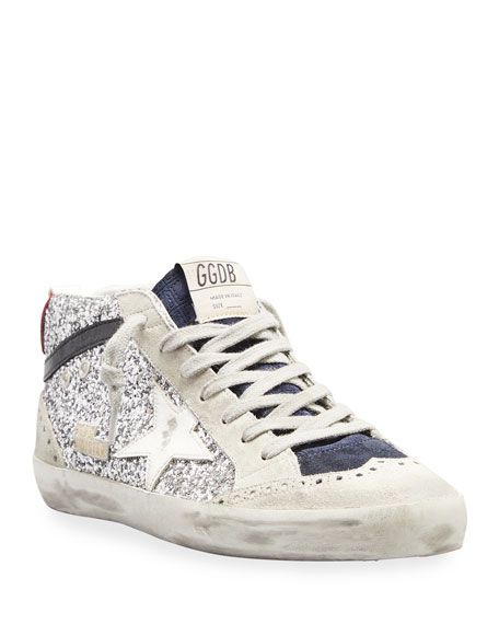 Mid Star Mixed Suede Glitter Sneakers | Neiman Marcus