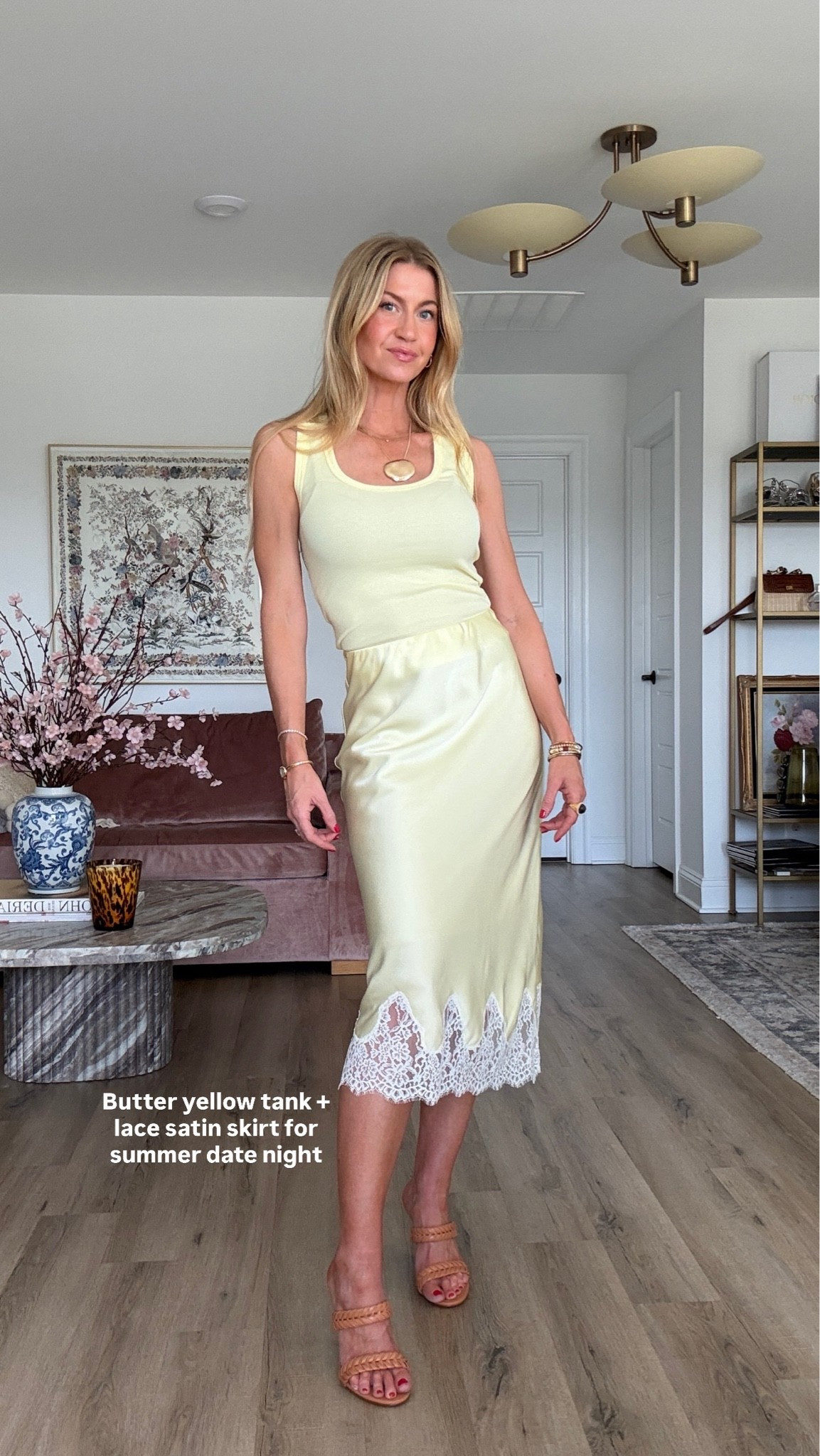 Butter yellow top + butter yellow silk skirt on sale! 
Tank: runs TTS, wearing size small
Skirt: run TTS, wearing size XS

#LTKootd #LTKSeasonal #LTKSaleAlert