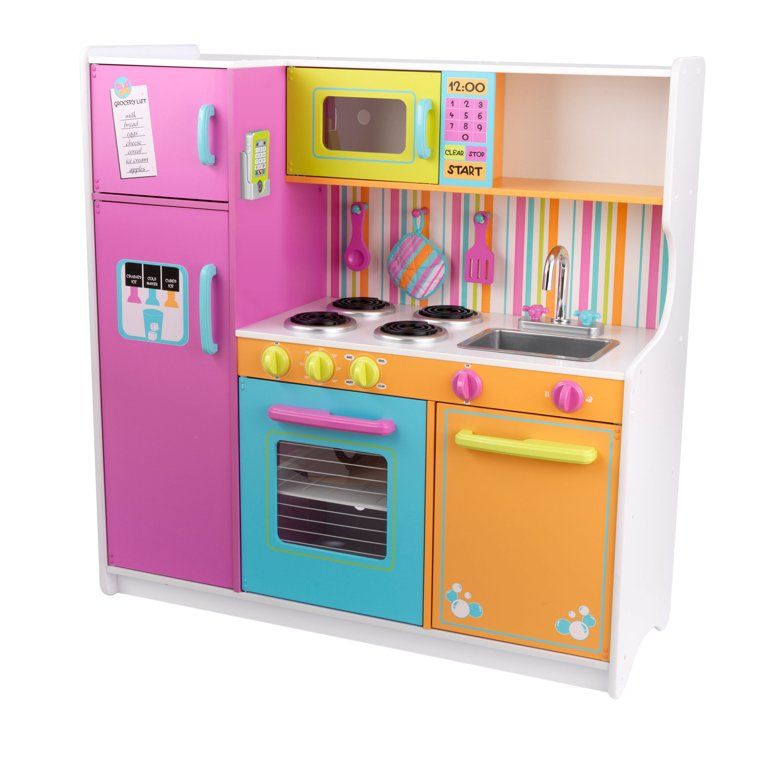 KidKraft Deluxe Big and Bright Wooden Play Kitchen with Play Phone, Neon Colors | Walmart (US)