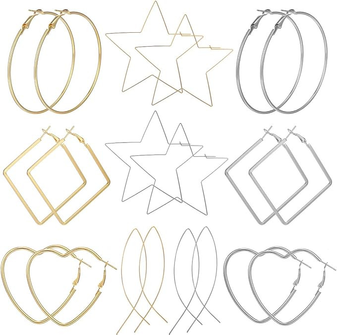 AIDSOTOU 10 Pairs Big Hoop Earrings Set for Women Girls Gold Plated Rose Gold Plated Silver Stain... | Amazon (US)