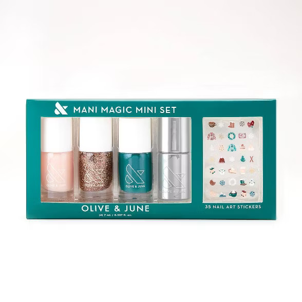 Olive & June Mini Nail Polish Gift Set with Holiday Sticker Pack - 4pc | Target