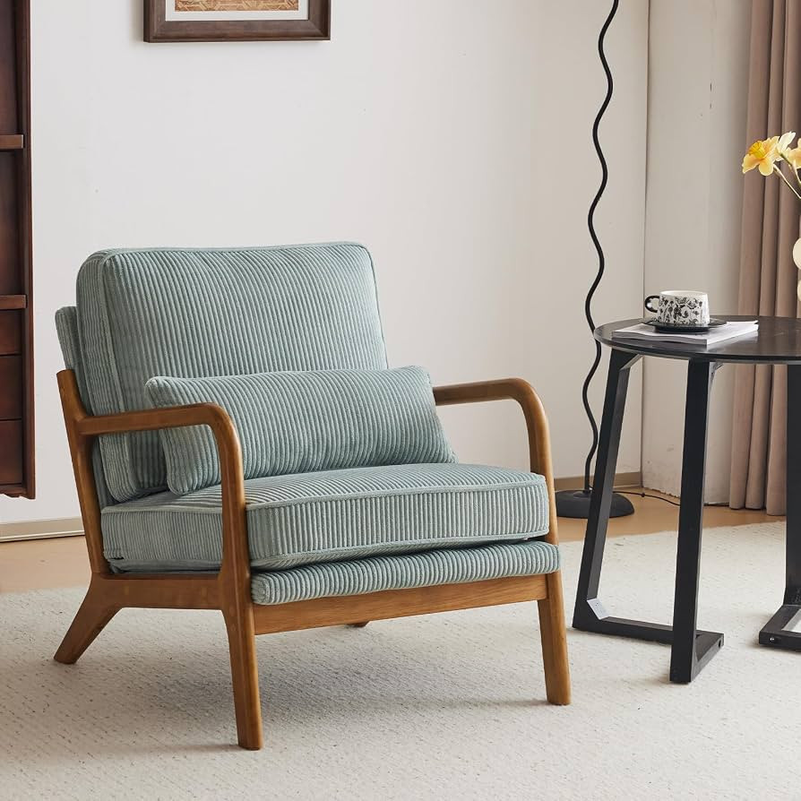 Karl home Mid-Century Modern Accent Chair, Living Room Chairs with Pillow Corduroy Upholstered Lo... | Amazon (US)