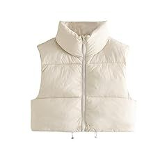 Athlisan Womens Cropped Puffer Vest Zip Up Stand Collar Sleeveless Padded Crop Vests | Amazon (US)